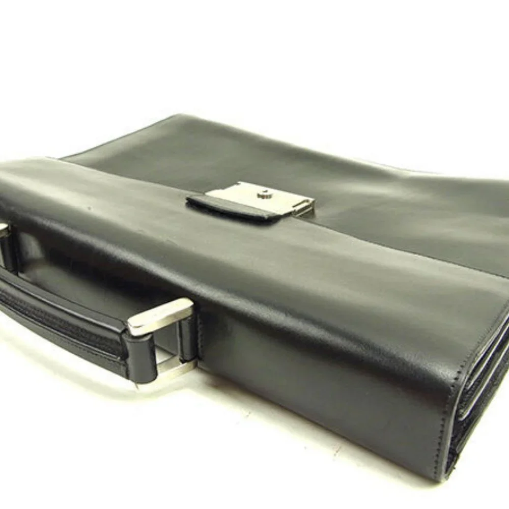AUTH Prada Bag Briefcase Black Silver Mens
